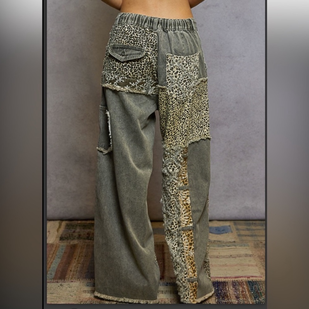 POL Leopard Patchwork Pants - Gray, Brown and Bla… - image 2